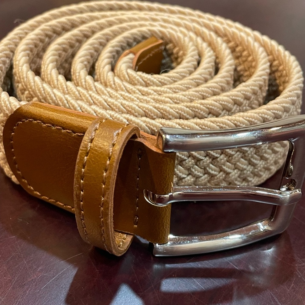 Men’s Tan Braided Stretch Belt with Brown Leather Accent - Picture 5 of 5